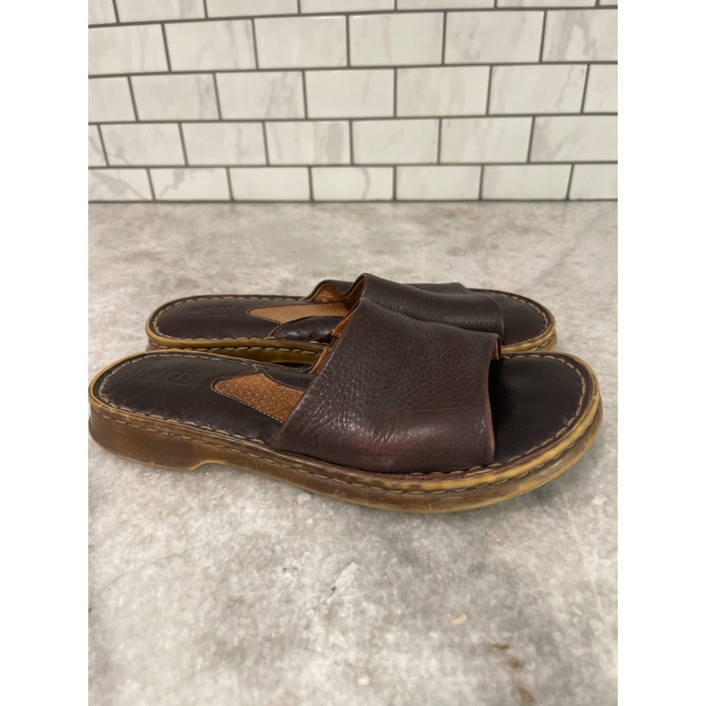 Born Sandals Women 7 Brown W9683 Leather Slide Hand Crafted Comfort Shoes